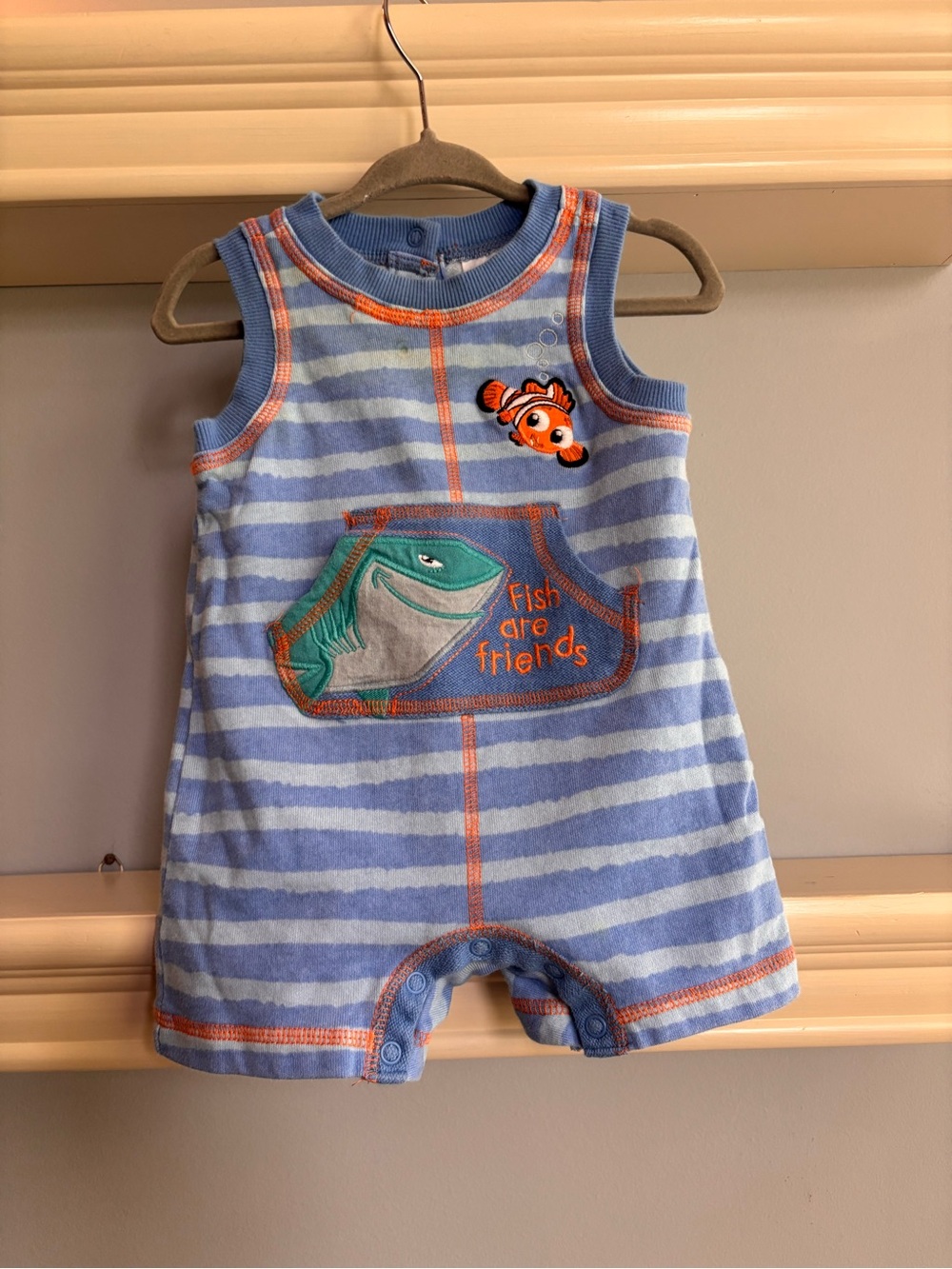 Disney Blue and Orange Striped Baby Tank with Fish Applique